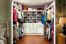 antique white walk-in closet with shoe rack